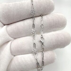 .925 Sterling Silver Cz Flower Bracelet